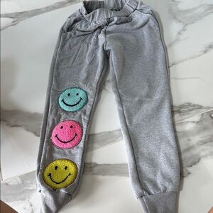 Lola + The Boys Gray Joggers with Colorful Smiley Faces